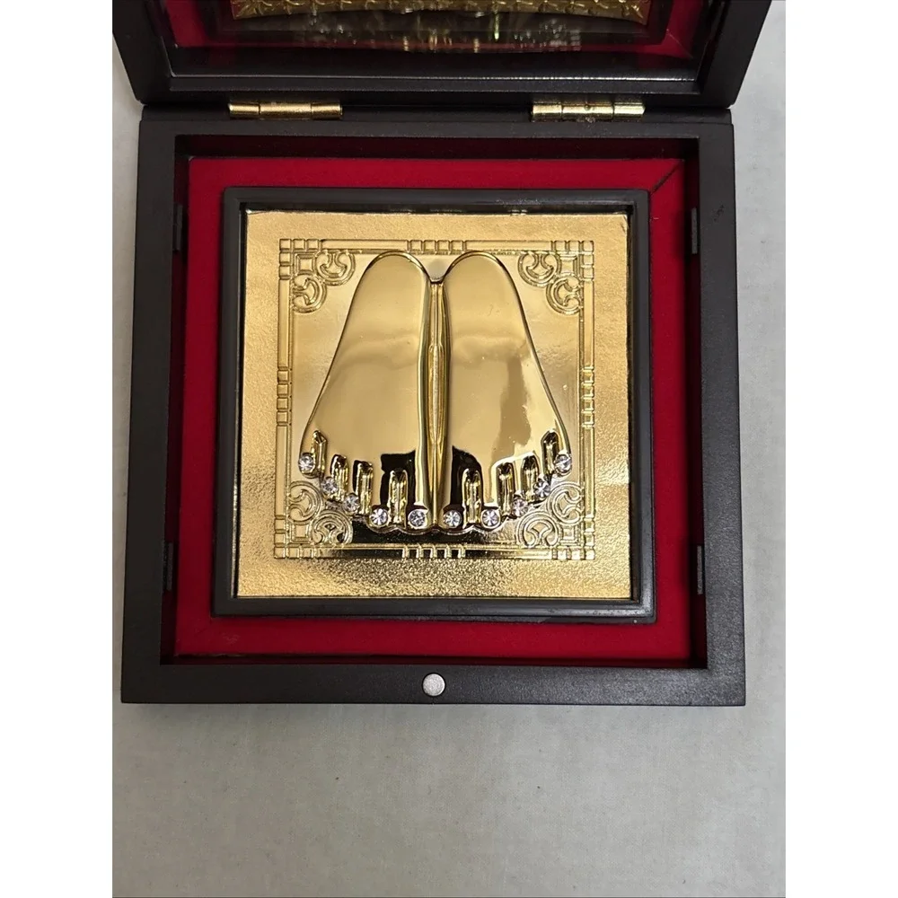 Gold Plated Radhe Shyam God Prayer Box Charan Paduka Religious Decor